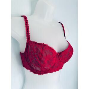 Vintage Victoria's Secret Unlined Red and Black Bra 34D